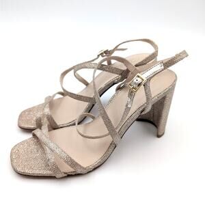 Pelle Moda Noreen Gold Glitter Strappy Block Heels Women's Size US7M EU38